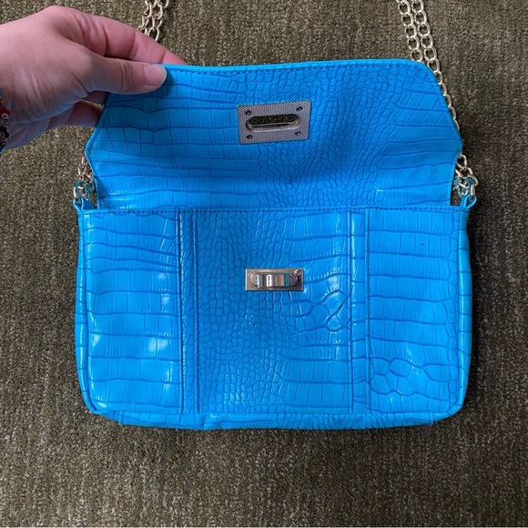 Steve by Steve Madden Blue Crocodile-Embossed Chain Shoulder Bag - Picture 4 of 9